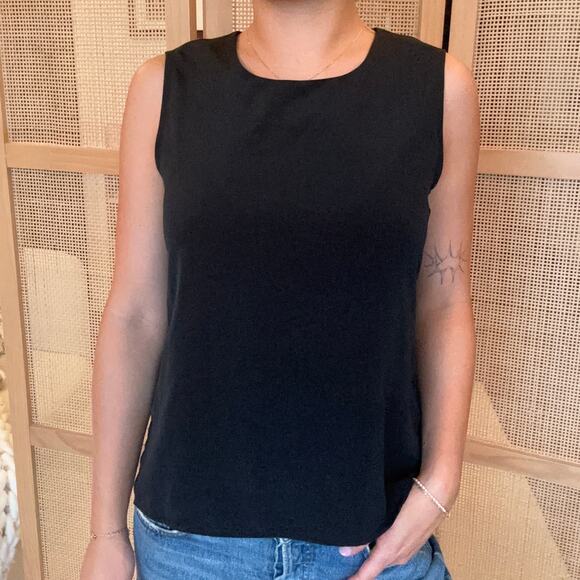 Black tank top loose crepe notations size small - Picture 1 of 6